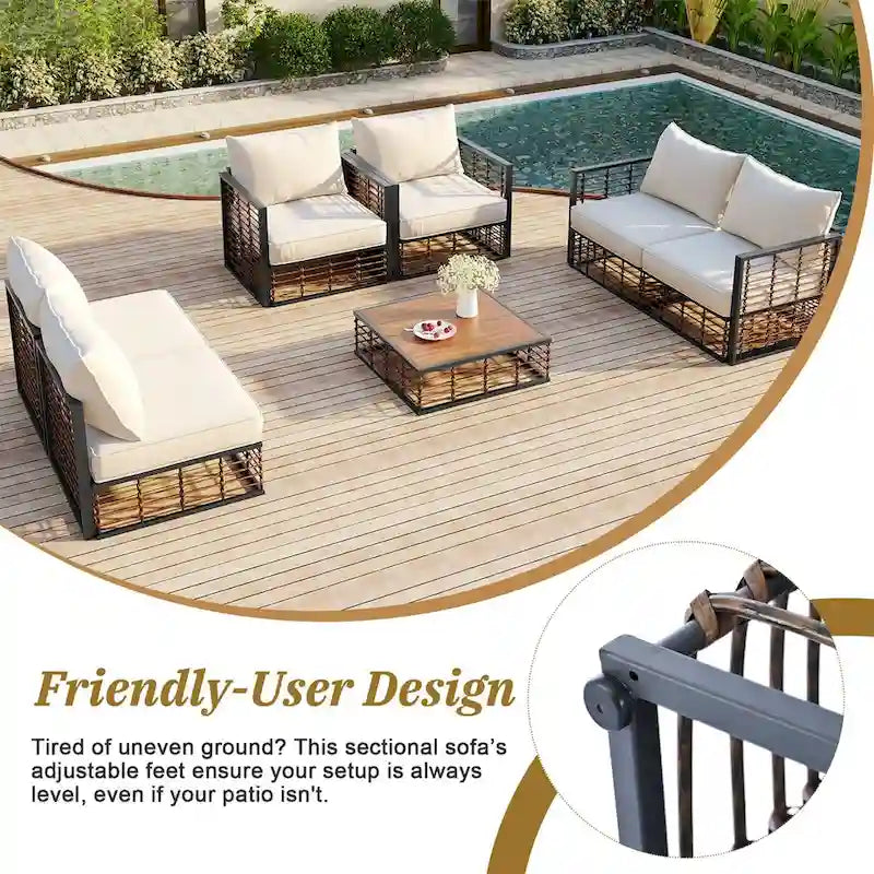 Ensemble de canapé d'angle de patio, ensemble de meubles de conversation de jardin, 7 pièces