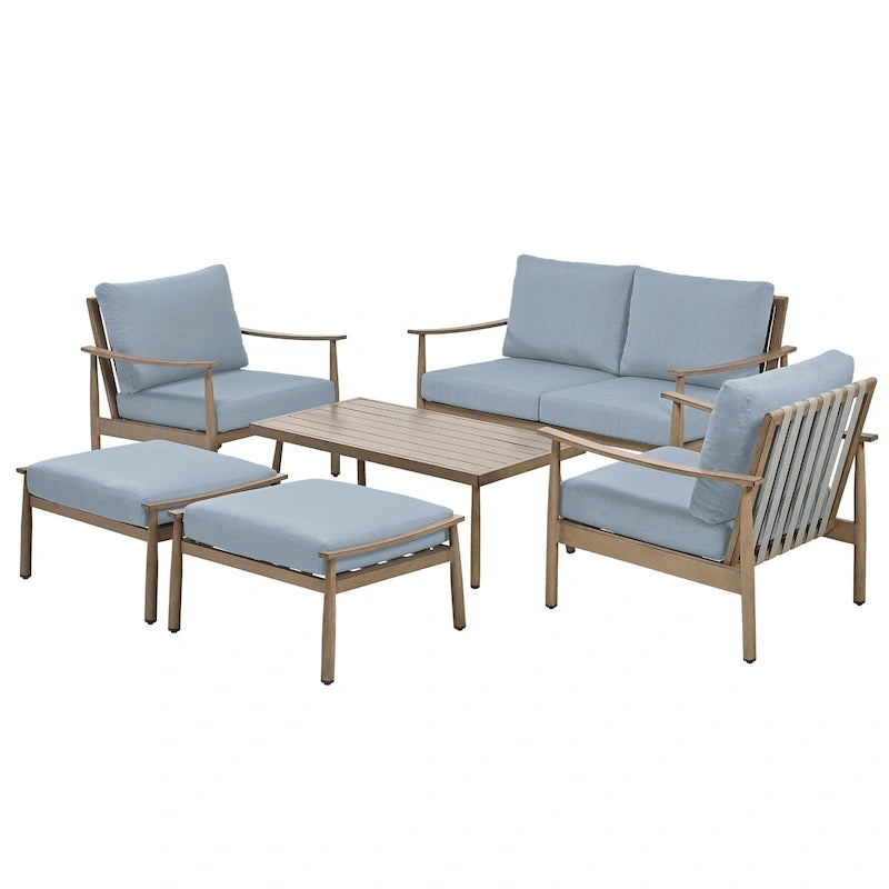 Ensemble de conversation d'extérieur 6 pièces en aluminium, canapé 2 places avec table basse et coussins