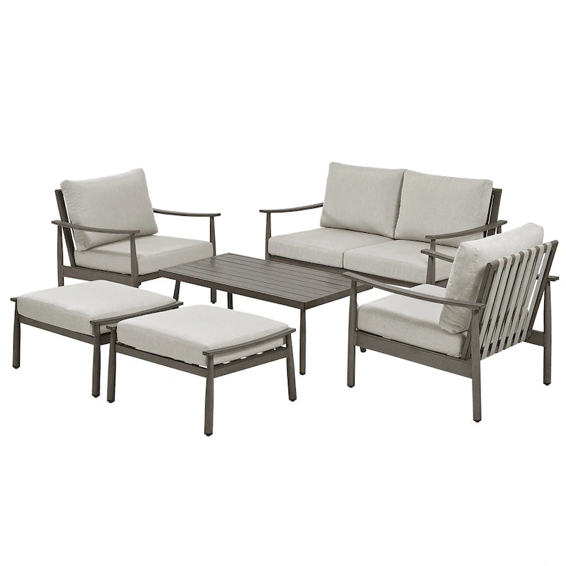 Ensemble de conversation d'extérieur 6 pièces en aluminium, canapé 2 places avec table basse et coussins