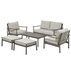 Ensemble de conversation d'extérieur 6 pièces en aluminium, canapé 2 places avec table basse et coussins