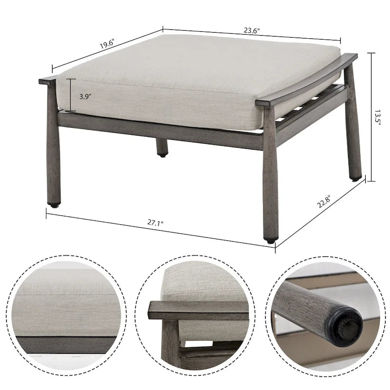 Ensemble de conversation d'extérieur 6 pièces en aluminium, canapé 2 places avec table basse et coussins