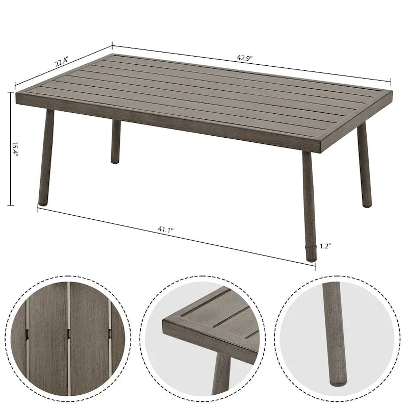 Ensemble de conversation d'extérieur 6 pièces en aluminium, canapé 2 places avec table basse et coussins