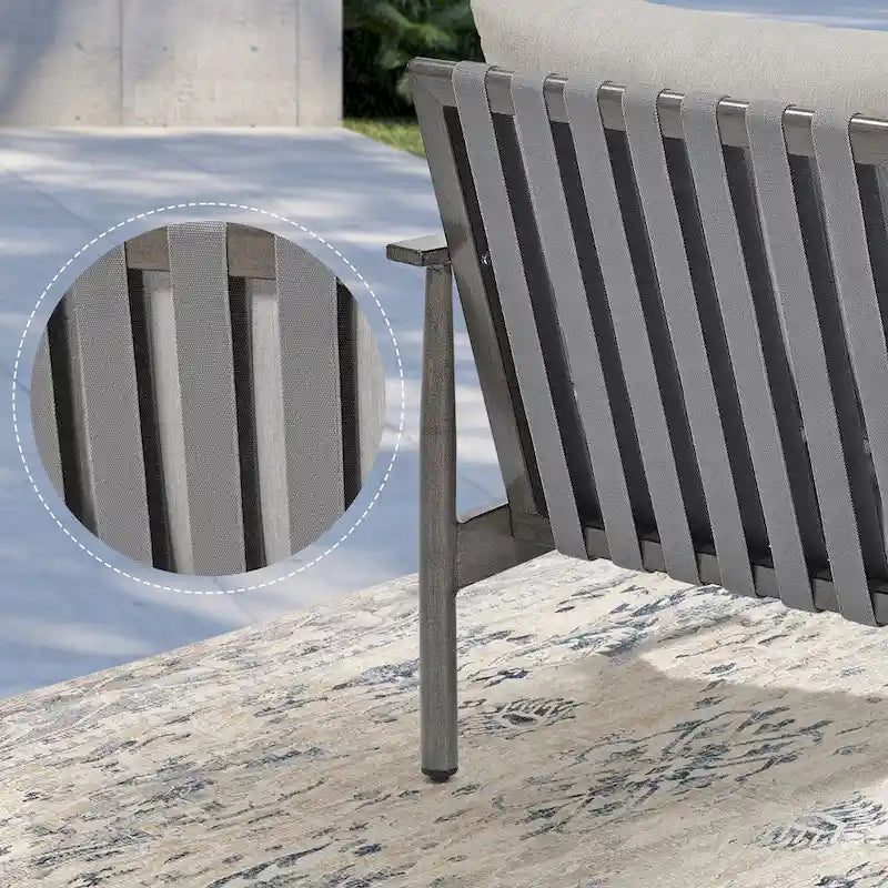 Ensemble de conversation d'extérieur 6 pièces en aluminium, canapé 2 places avec table basse et coussins