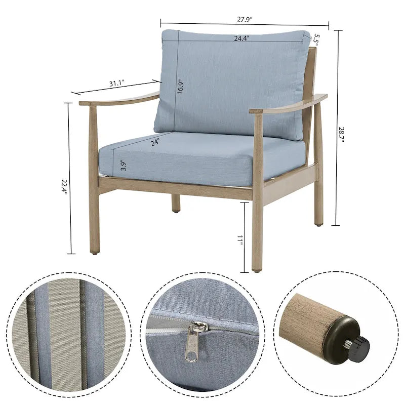 Ensemble de conversation d'extérieur 6 pièces en aluminium, canapé 2 places avec table basse et coussins