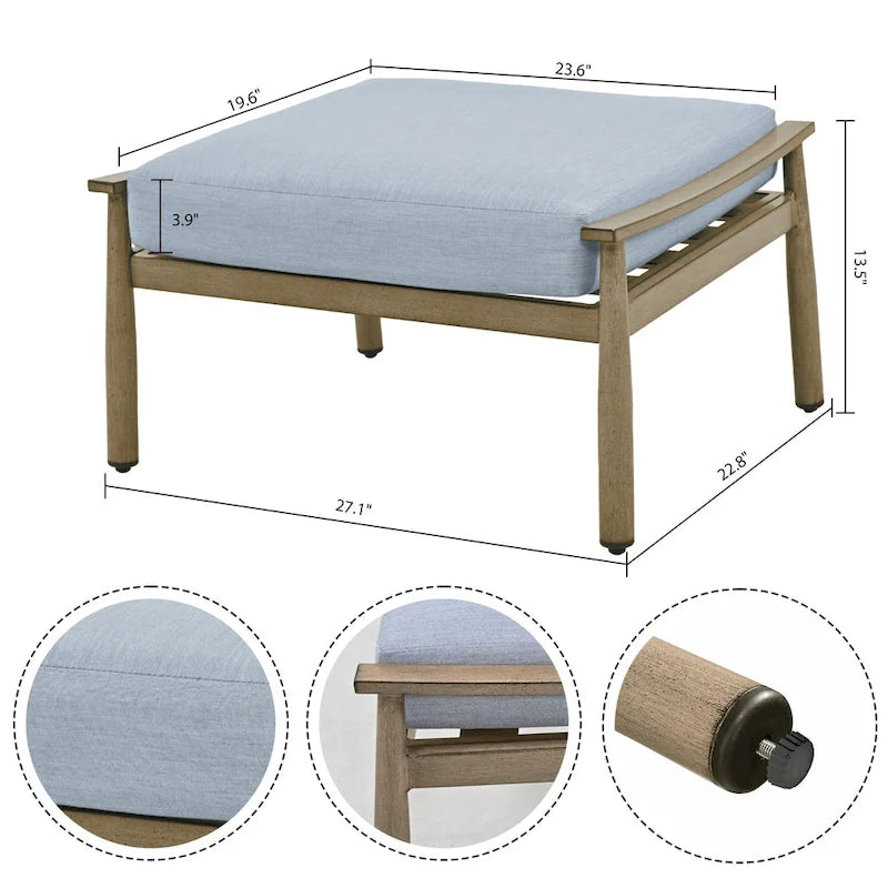 Ensemble de conversation d'extérieur 6 pièces en aluminium, canapé 2 places avec table basse et coussins