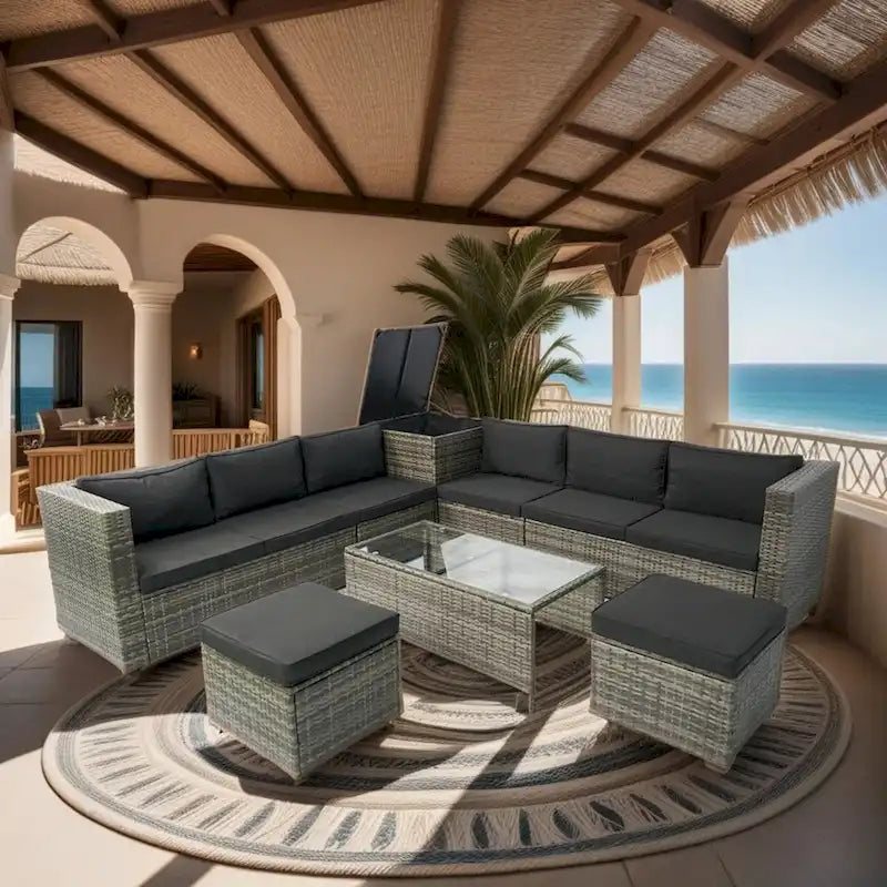 Ensemble de mobilier de jardin 8 pièces en rotin tressé pour l'extérieur