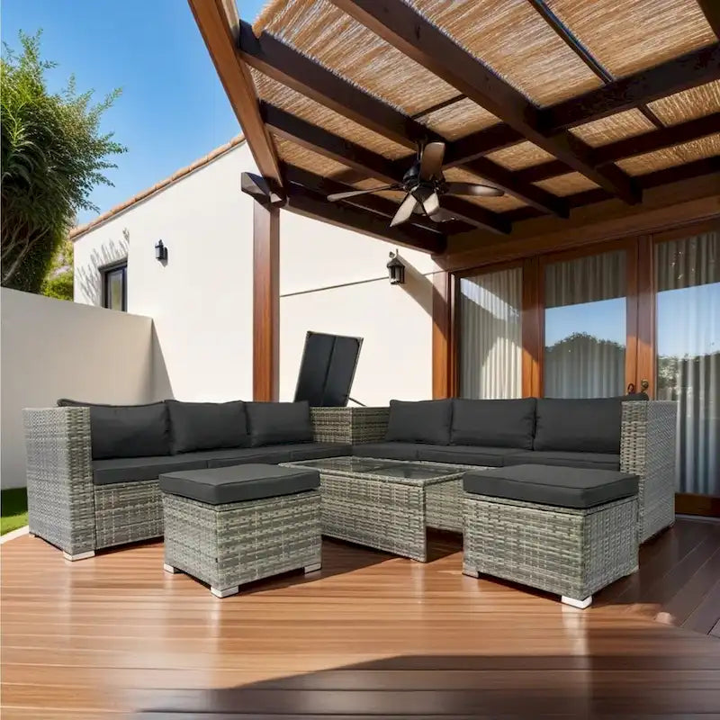 Ensemble de mobilier de jardin 8 pièces en rotin tressé pour l'extérieur