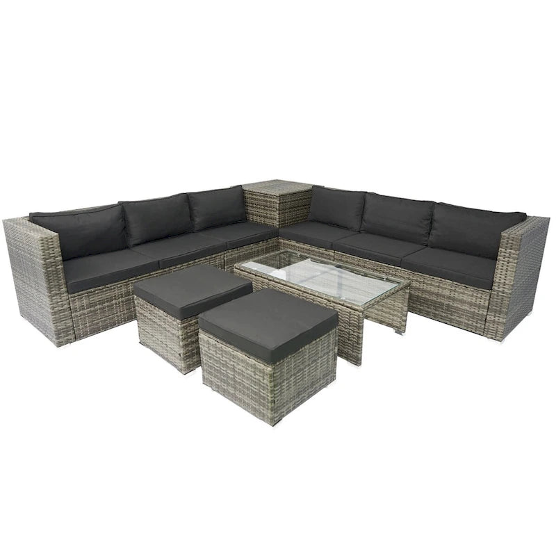 Ensemble de mobilier de jardin 8 pièces en rotin tressé pour l'extérieur