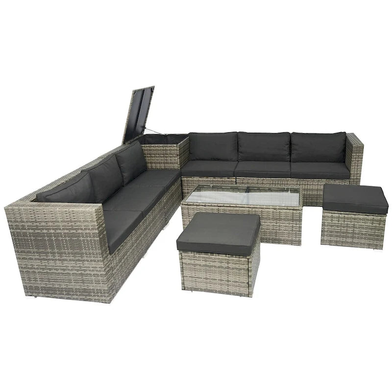 Ensemble de mobilier de jardin 8 pièces en rotin tressé pour l'extérieur