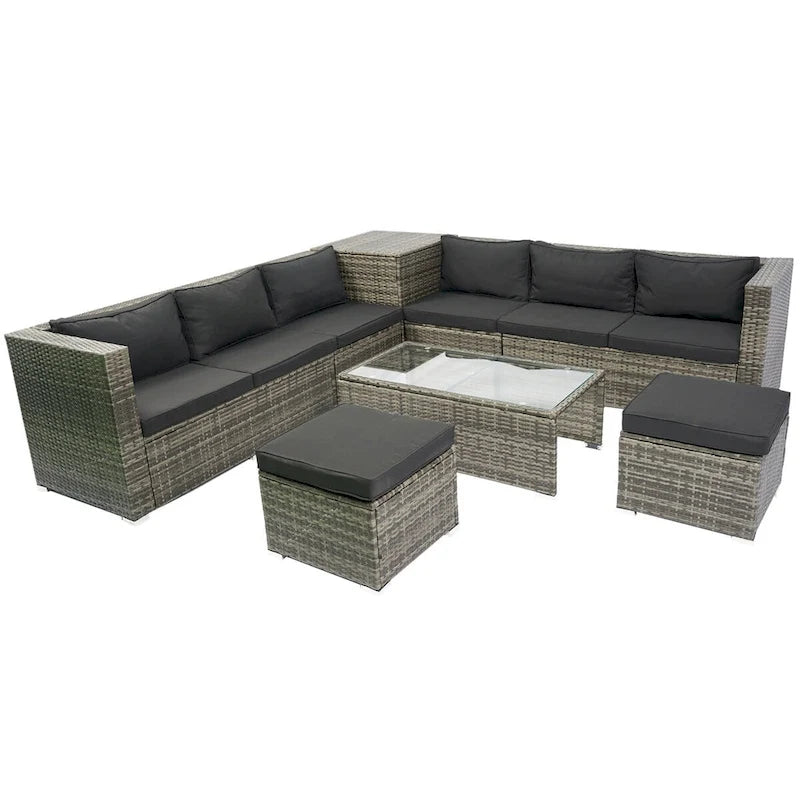Ensemble de mobilier de jardin 8 pièces en rotin tressé pour l'extérieur