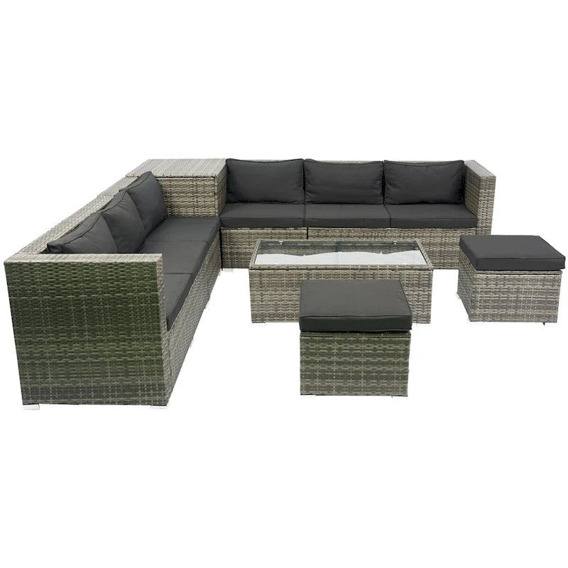 Ensemble de mobilier de jardin 8 pièces en rotin tressé pour l'extérieur