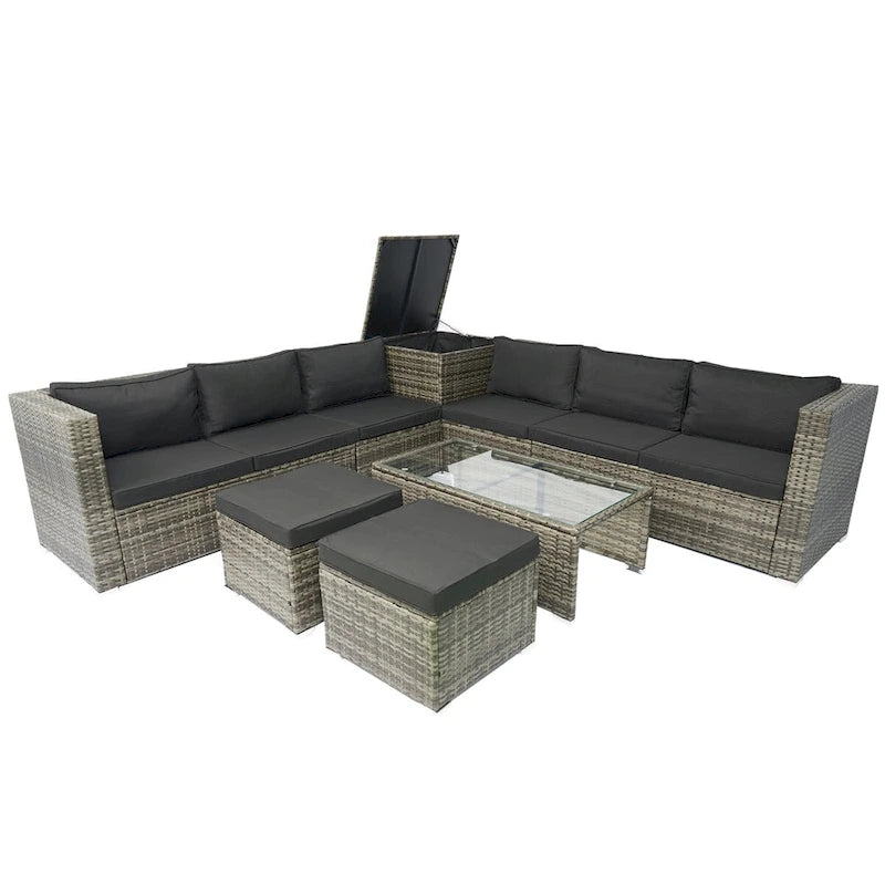Ensemble de mobilier de jardin 8 pièces en rotin tressé pour l'extérieur