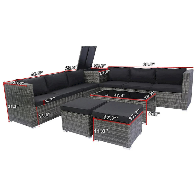 Ensemble de mobilier de jardin 8 pièces en rotin tressé pour l'extérieur