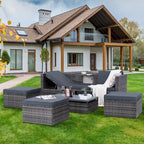 Meubles de jardin de terrasse, meubles en rotin PE saisonniers, ensemble de 5 meubles en rotin, table basse élévatrice en contreplaqué, avec canapé-méridienne