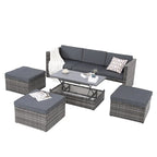 Meubles de jardin de terrasse, meubles en rotin PE saisonniers, ensemble de 5 meubles en rotin, table basse élévatrice en contreplaqué, avec canapé-méridienne