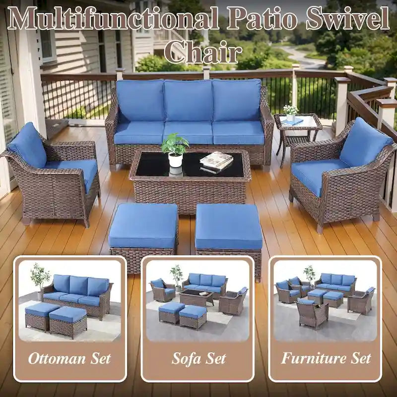Ensemble de mobilier de patio extérieur pour jardin et véranda - Marron