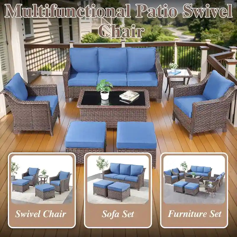 Ensemble de mobilier de patio extérieur pour jardin et véranda - Marron