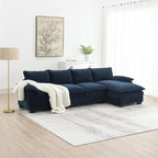 Canapé d'angle en chenille 5 places en forme de L avec chaise longue réversible et fonction couchage pour salon, appartement