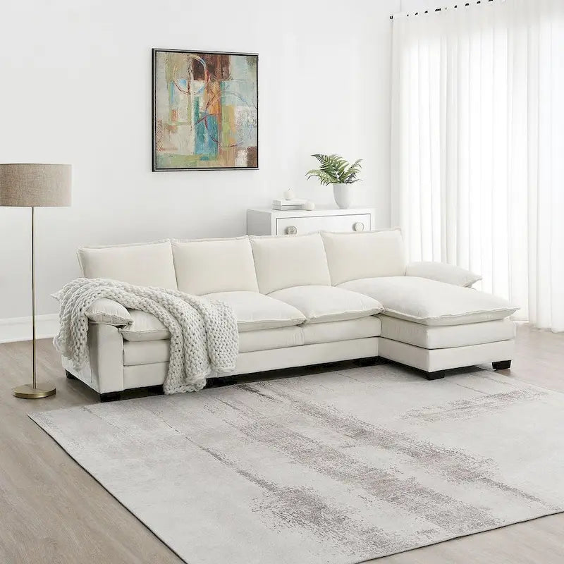 Canapé d'angle en chenille 5 places en forme de L avec chaise longue réversible et fonction couchage pour salon, appartement