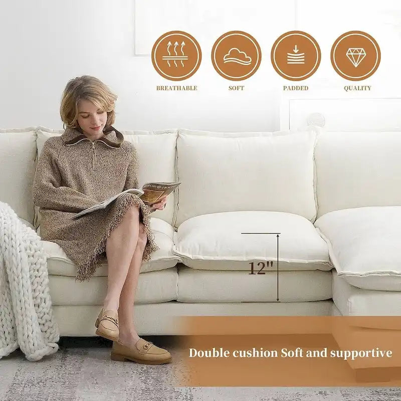 Canapé d'angle en chenille 5 places en forme de L avec chaise longue réversible et fonction couchage pour salon, appartement
