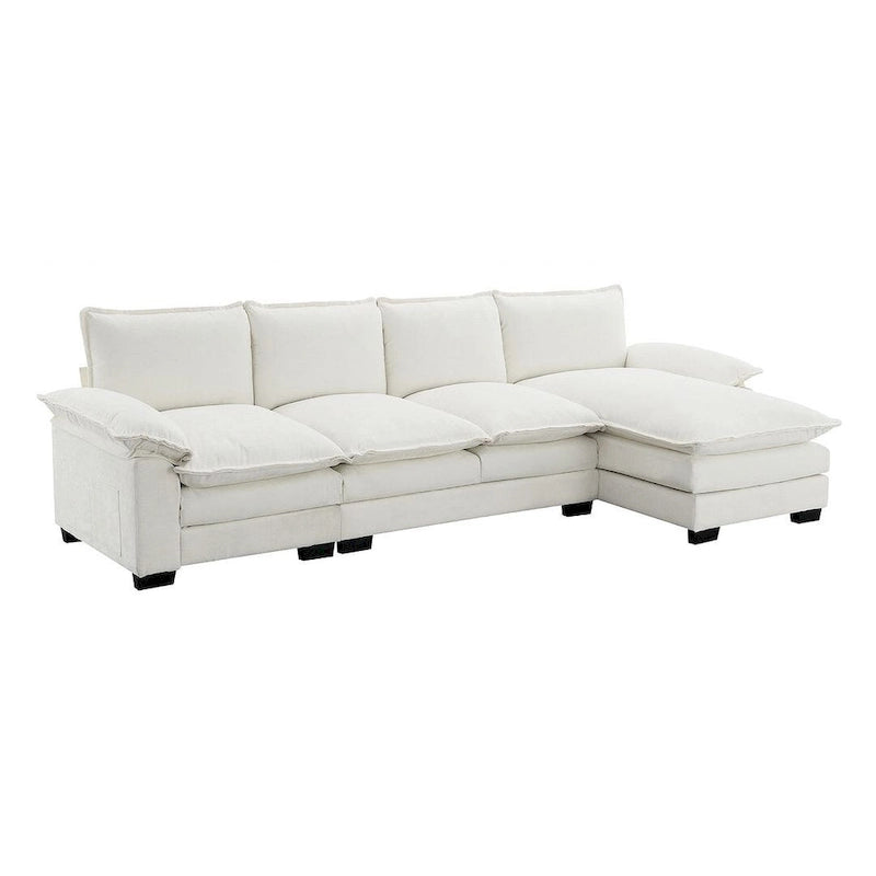 Canapé d'angle en chenille 5 places en forme de L avec chaise longue réversible et fonction couchage pour salon, appartement