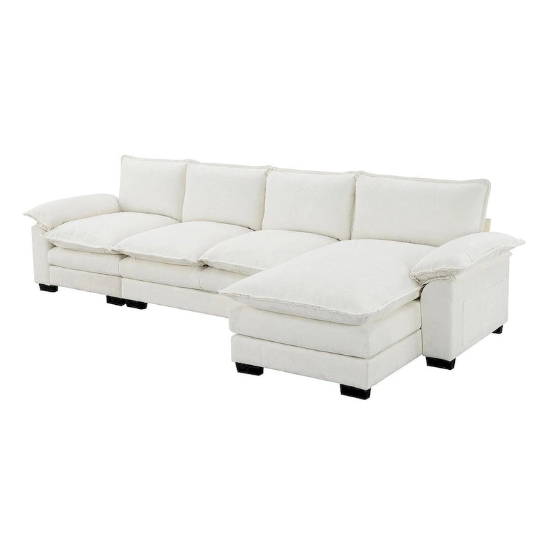 Canapé d'angle en chenille 5 places en forme de L avec chaise longue réversible et fonction couchage pour salon, appartement