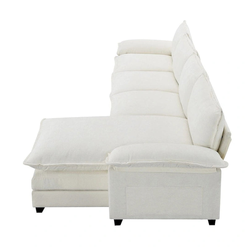 Canapé d'angle en chenille 5 places en forme de L avec chaise longue réversible et fonction couchage pour salon, appartement