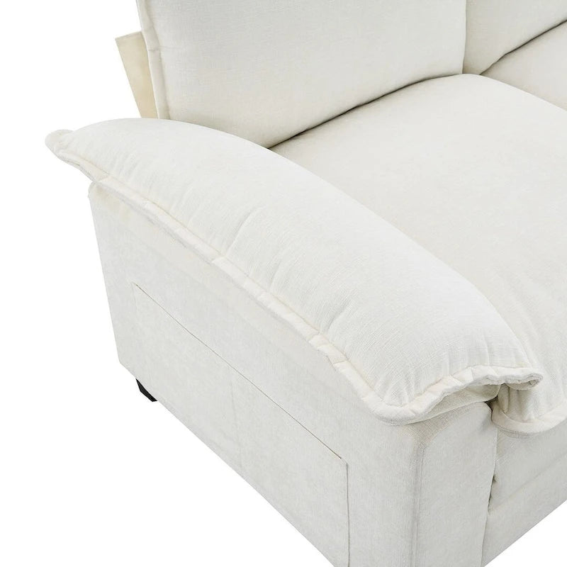 Canapé d'angle en chenille 5 places en forme de L avec chaise longue réversible et fonction couchage pour salon, appartement