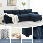 Canapé d'angle en chenille 5 places en forme de L avec chaise longue réversible et fonction couchage pour salon, appartement
