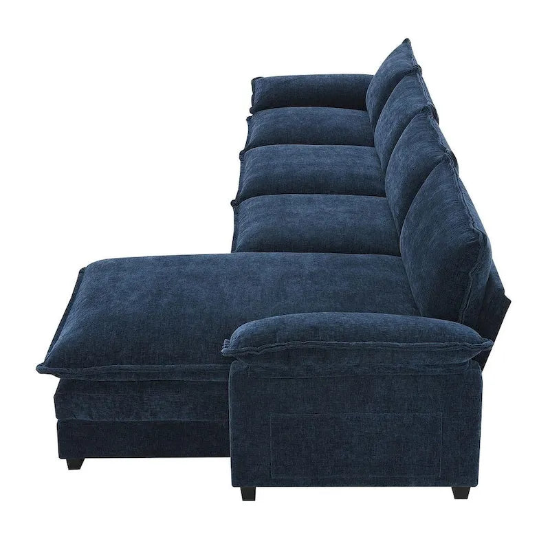 Canapé d'angle en chenille 5 places en forme de L avec chaise longue réversible et fonction couchage pour salon, appartement