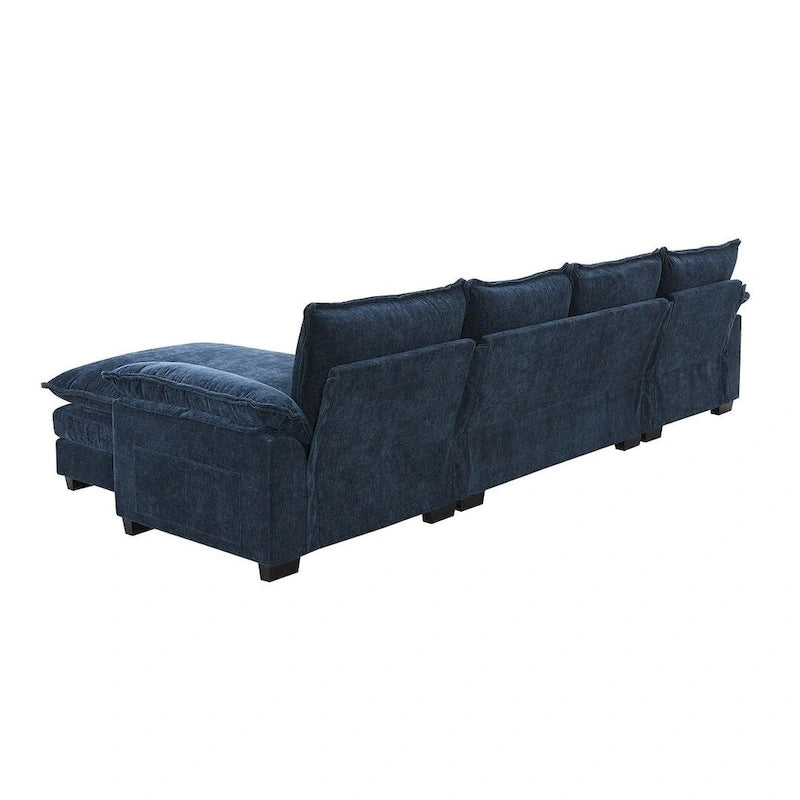 Canapé d'angle en chenille 5 places en forme de L avec chaise longue réversible et fonction couchage pour salon, appartement