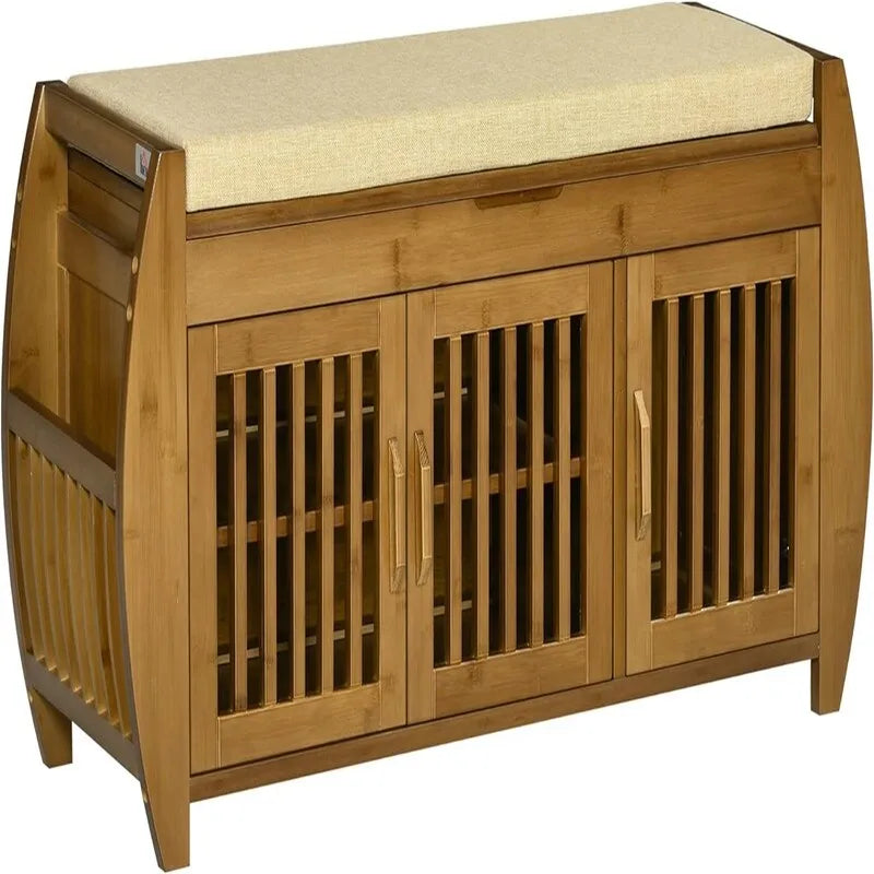 Shoe Bench with Storage Cabinets - 12.5D x 40.25W x 18.25H