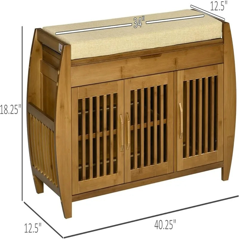 Banc à chaussures avec armoires de rangement – 12.5P x 40.25L x 18.25H