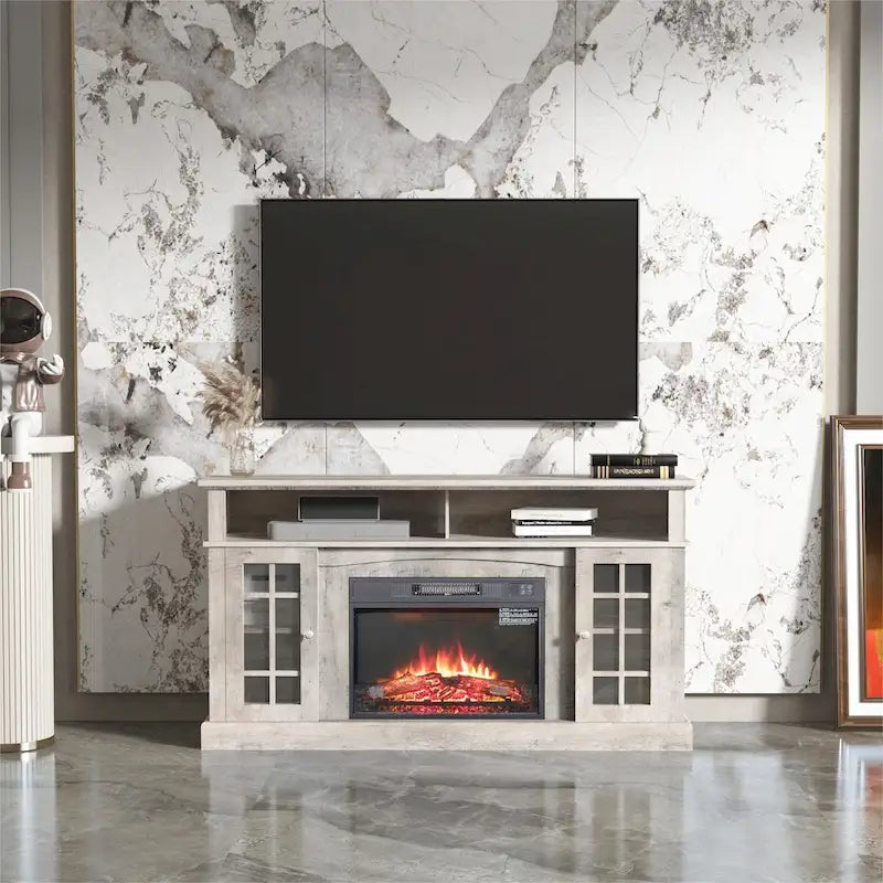 Meuble TV avec cheminée électrique et télécommande