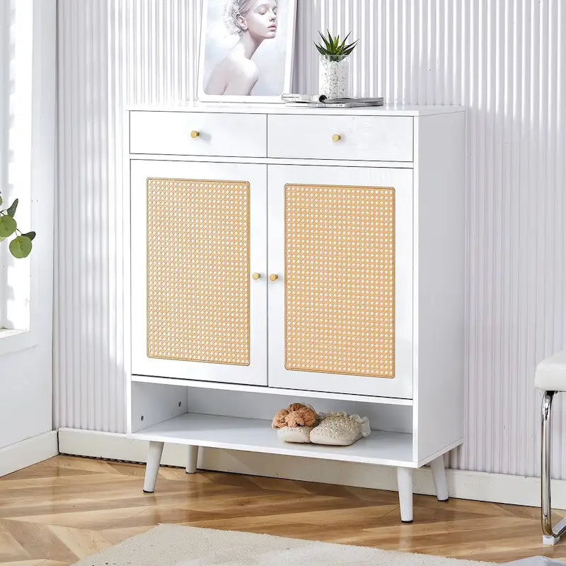 Meuble de rangement minimaliste moderne, meuble à chaussures en rotin, meuble haut de lit. Belle forme pour les couloirs et les salons