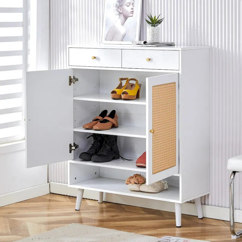 Meuble de rangement minimaliste moderne, meuble à chaussures en rotin, meuble haut de lit. Belle forme pour les couloirs et les salons