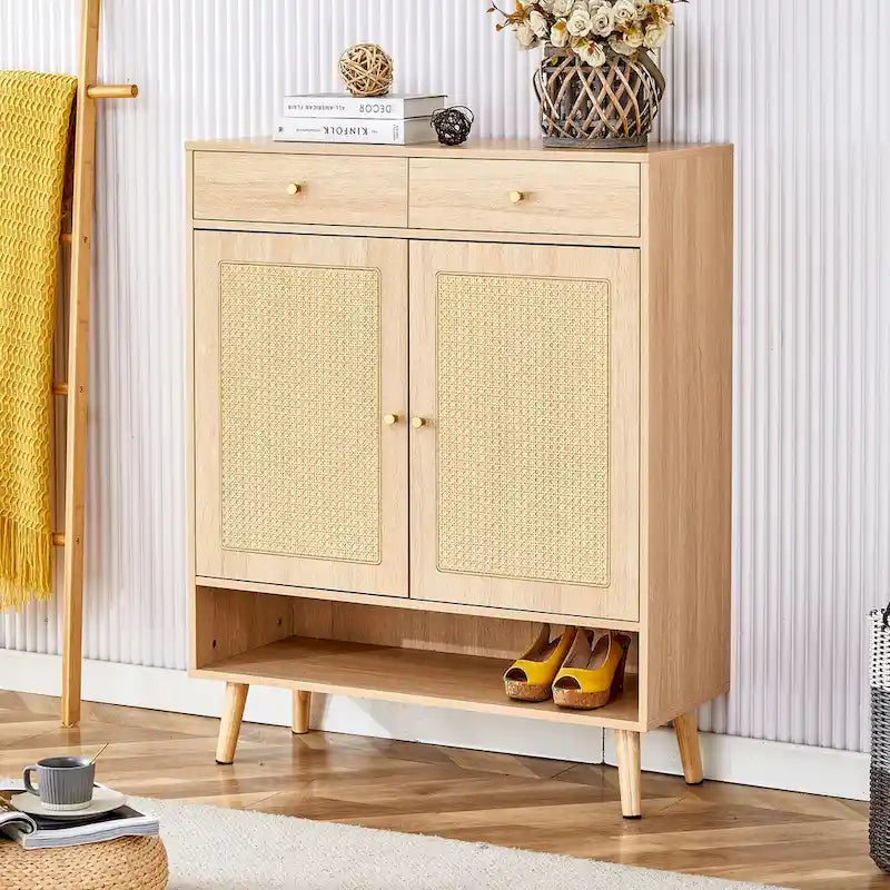 Meuble de rangement minimaliste moderne, meuble à chaussures en rotin, meuble haut de lit. Belle forme pour les couloirs et les salons