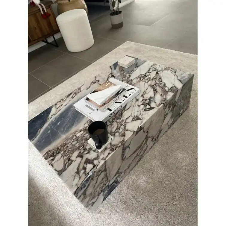 Table Basse Bloc BETACH en Marbre Véritable - Marbre Blue Galaxy
