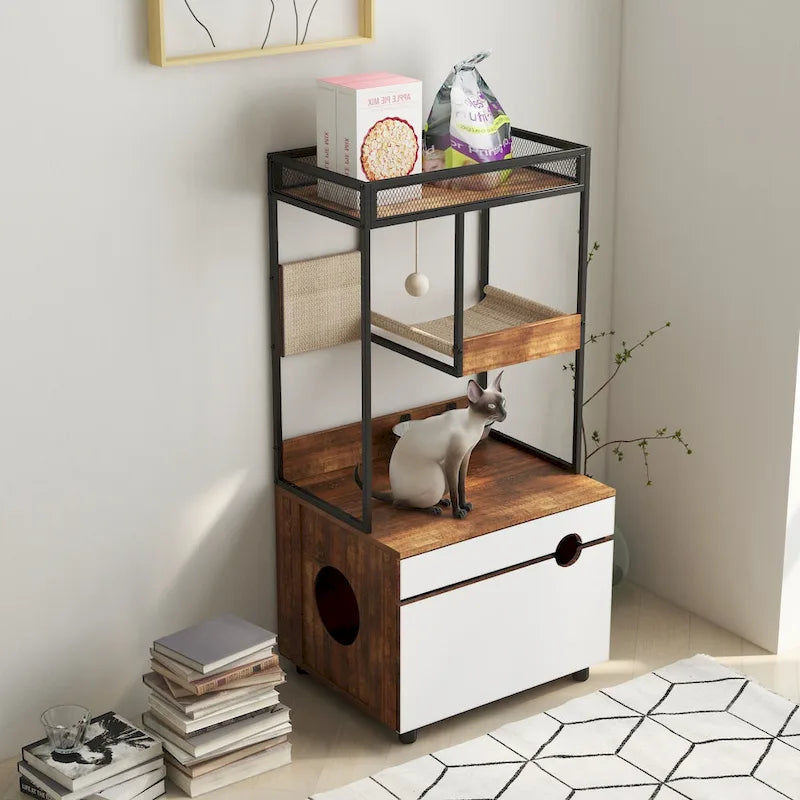 Meubles pour litière pour chat avec arbre à chat, meuble pour chat, armoire pour chat