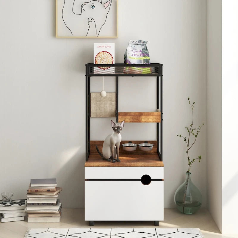 Meubles pour litière pour chat avec arbre à chat, meuble pour chat, armoire pour chat