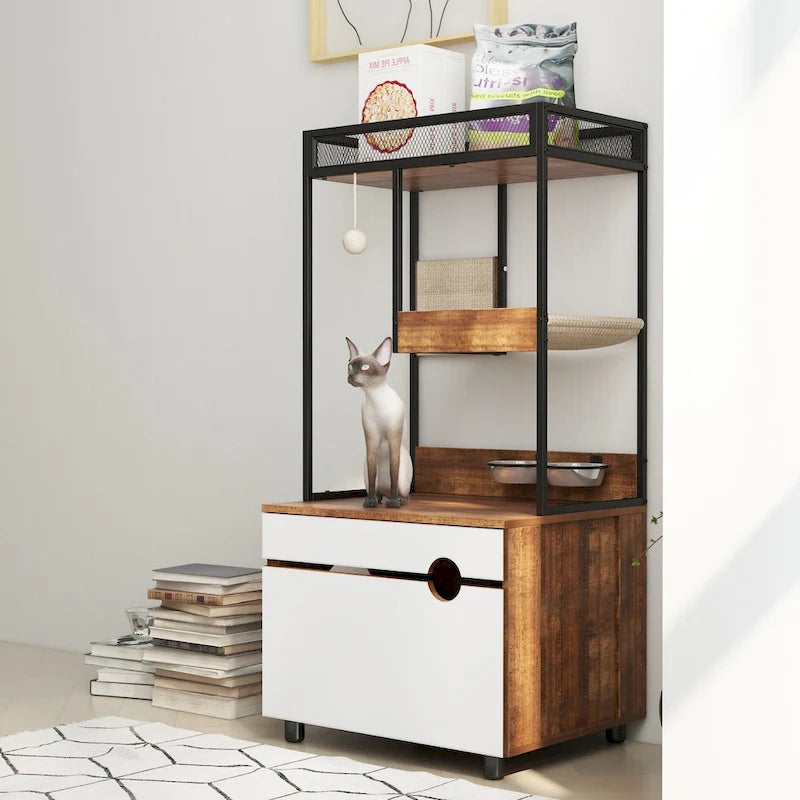 Meubles pour litière pour chat avec arbre à chat, meuble pour chat, armoire pour chat