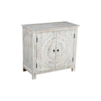  Whitewash Hand Carved 2 Door Accent Cabinet