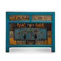  Floral Cabinet Antique Indigo With two Drawers 38X16X33H - 16 L x 38.5 W x 33 H