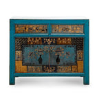 Floral Cabinet Antique Indigo With two Drawers 38X16X33H - 16 L x 38.5 W x 33 H