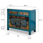 Cabinet floral indigo antique à deux tiroirs 38X16X33H - 16 L x 38.5 W x 33 H