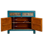 Cabinet floral indigo antique à deux tiroirs 38X16X33H - 16 L x 38.5 W x 33 H