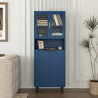 Tall Storage Show Cabinet with 2 Glass Display Door & 2 Doors, Tall Kitchen Pantry Cabinet with Gold Handles