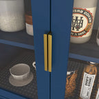 Vitrine haute de rangement avec 2 portes vitrées et 2 portes, buffet de cuisine haut avec poignées dorées