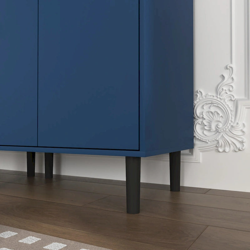 Vitrine haute de rangement avec 2 portes vitrées et 2 portes, buffet de cuisine haut avec poignées dorées