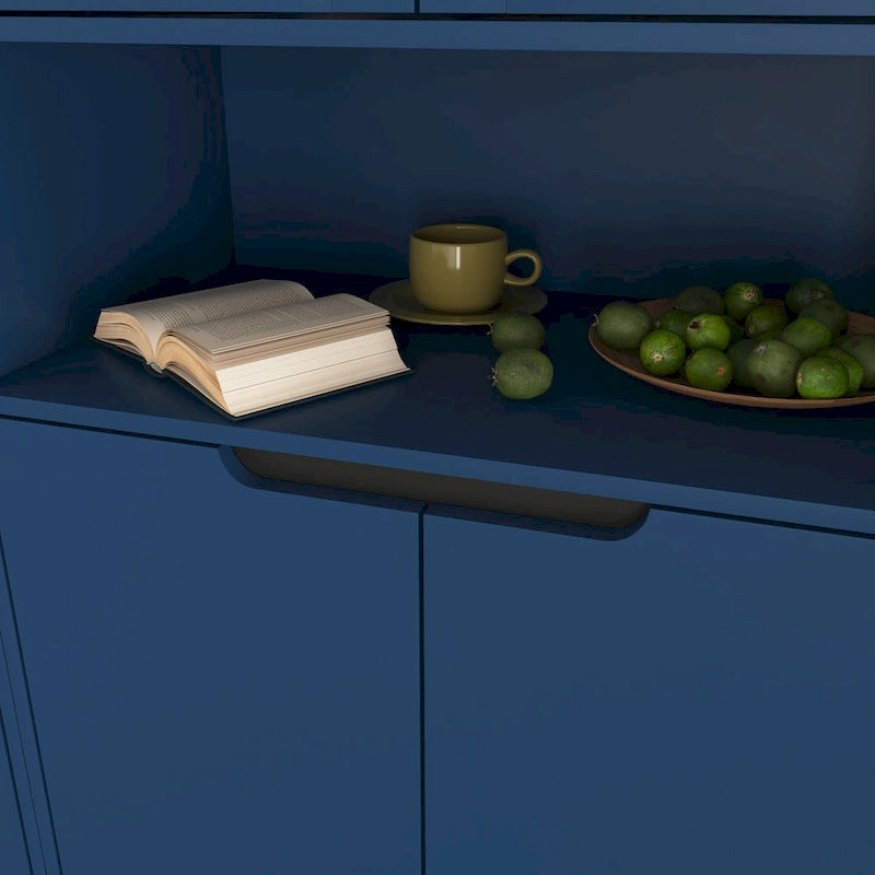 Vitrine haute de rangement avec 2 portes vitrées et 2 portes, buffet de cuisine haut avec poignées dorées